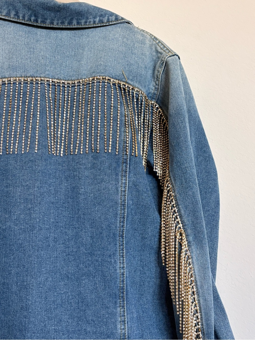 Andree By Unit Rhinestone Fringe Denim Jacket- size M - Picture 7 of 10